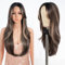 Style Icon Highlight Braun Curtain Bangs Perücke Synthetische Lace Front Perücke T Part Lace Long Layered Wave Perücken für Damen 26 Zoll (NTPDHL 1B/8/26R)
