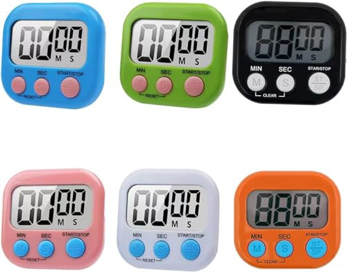 6 Pack Digital Kitchen Timer, Magnetic Kitchen Timer, Big Digits Loud Alarm Magnetic Back Count Up Countdown Timer with ON/Off Switch for Students, Cooking,Baking