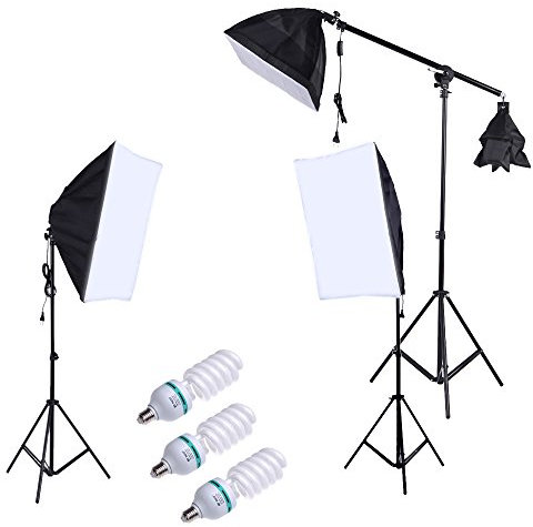 Softbox kit HUIOP ® Fotografia Photo Professional Kit Set con 5500K 135W Daylight Studio Light Bulb basamento quadrato Cubo Softbox sbalzo Bag