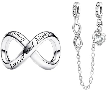 NUNUYAYA Damen Charm Anhänger für Armband 925 Sterling Silber Family Infinity Love Safety Chain Beads passend für Armband Halskette,Anhänger für Europäischen Armbänder für Frauen Mädchen 2-Stück/Paket