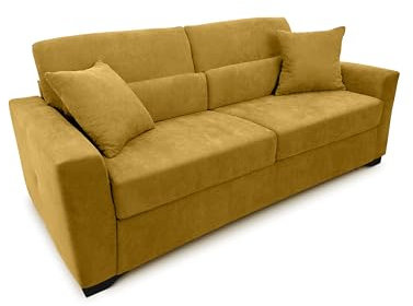fornera f60 Sofa mit Schlaffunktion - 3 Sitzer Schlafsofa und Klappsofa mit hochwertiger Kaltschaummatratze & CATAS Bettgestell - Schlafcouch mit Bettfunktion gelb (Honey Melon)