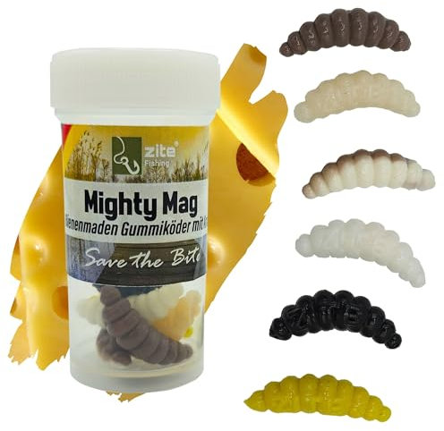 Zite Fishing Mighty Mag Nature Mix 12 STK - Bienenmaden Imitat Forellenköder 2,8cm – Gummiköder Forellen-Angeln - Phthalatfrei - Natur Käse