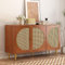 Lexiou Sideboard mit 3 Rattan verzierten Türen Kommode Highboard mit Metallgriffe, für Schlafzimmer & Wohnräume & Büro,129.8X 40x 76cm (Walnut)