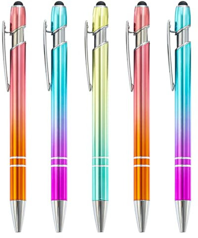 ENLACE Kugelschreiber, 5 Stück 2 in 1 Soft-Touch-Kugelschreiber, Kugelschreiber Hochwertig Ergonomische Kugelschreiber mit Touchpen, Kuli Metall Kugelschreiber Set für Büro und Haushalt
