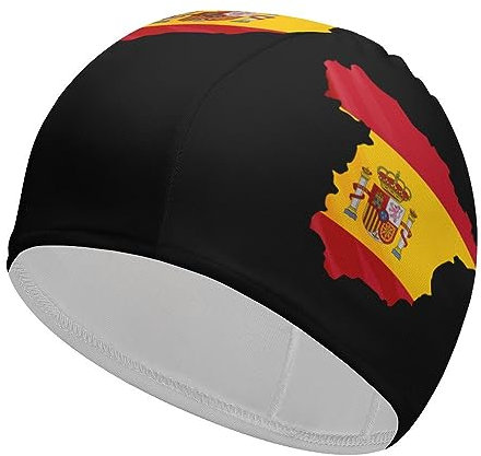Gorro de natación con mapa de la bandera de España para mujeres y hombres, gorro de natación de pelo largo para natación