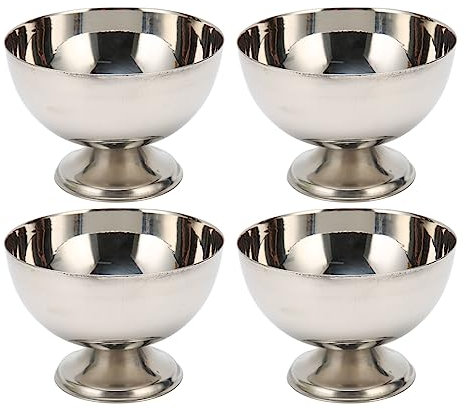 Yosoo Health Gear Set di 4 Coppette per Gelato, 4 Pezzi, Coppette con Piede, per Budino, Macedonia di Frutta, Coppe da Dessert Riutilizzabili in Acciaio Inox, per Sundae, Snack Alla Frutta,
