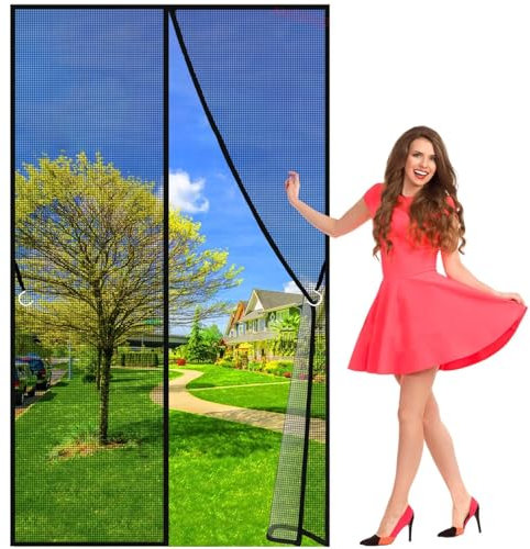 Magnet Fliegengitter tür katzennetz, 65x245cm Mückennetz Multi Größe, mit Klettverschluss Schwarz Anpassbare