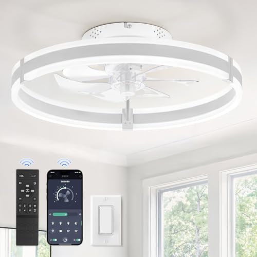 ZMISHIBO Ventilador de Techo con Luz y Mando a Distancia,50 cm Moderno Perfil Bajo,Luz LED Dimmable,6 Velocidades, Silencioso,Fandelier Blanco para Dormitorio/Sala