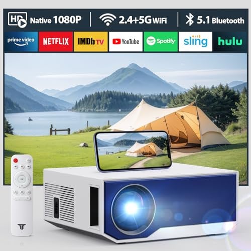 Neuer Beamer,4K-Unterstützung 5G WiFi projektor mit 20000 Lumen 300 Display Am Abend Outdoor Beamer Heimkino, kompatibel mit Smartphones/TV-Stick/PS5 /USB