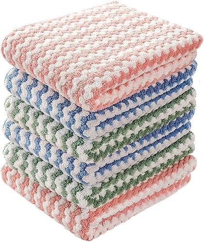 pobowlgarls Kitchen Dish Towels Dishcloths Set Super Absorbent Microfiber Non Stick Oil Dirt Thickening Towels for Washing Dishes Rags for Drying Dishes Kitchen Wash Clean (6)