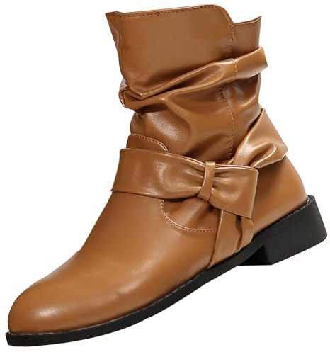 Generico Scarpe Stivali Donna Eleganti, Stivali da Donna Antivento Tacco Basso, Scarponcino Casual Stivaletti Comoda Neri Stivali Donna Bassi, Stivali Texani Donna