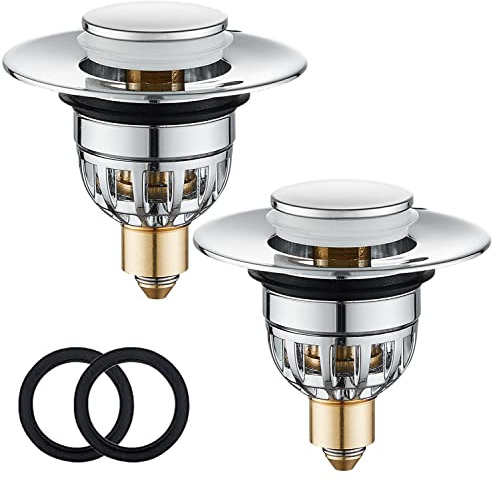 2er-Pack Pop Up Waschbecken Stecker, Edelstahl Badezimmer Waschbecken Stecker für Waschbecken, Push-Typ Bad Stecker Ersatz Bad Abfluss Filter Stecker mit Bounce Kern für 34-40mm Abfluss Loch