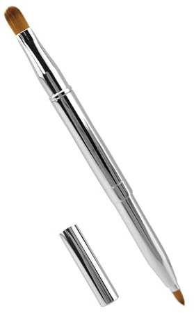 Quacc Doppelseitiger Lippen-Make-up-Pinsel, einziehbarer Lippenpinsel für Lippenstift, Lipgloss, Lidschatten (Silber)