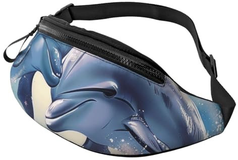 Delphins in Love Gürteltasche für Herren und Damen, bedruckt, Gürteltasche mit verstellbarem Gurt, für Wandern, Laufen, Reisen, Radfahren, Schwarz , Einheitsgröße, Wanderrucksack