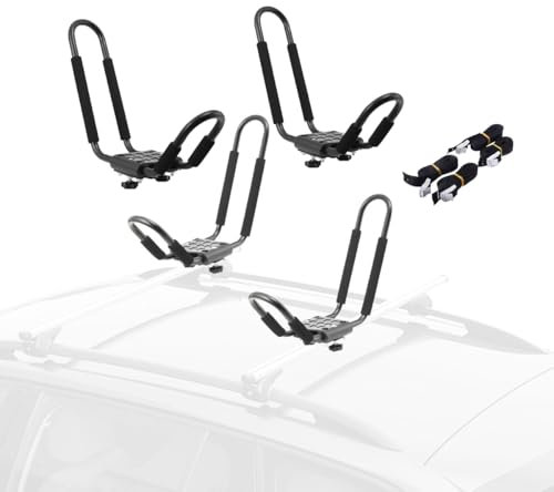 ATEdata 4 Stück Kajakträger, Kajakhalter Auto, Bootshalter Autodachträger universal, Kajakstütze Bootsträger inkl. 4 Allzweckgurte