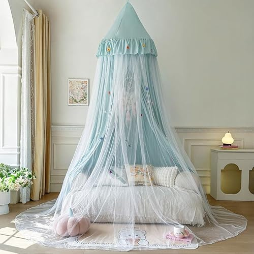 Betthimmel mit Sternenlicht für Mädchen Doppellagige Kuppel Träumen Moskitonetz Hängende Prinzessin Schloss Spielzelt Schlafzimmer Leseecke Grün Canpony
