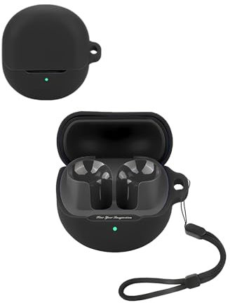 For SoundPEATS Air5 Wireless Earbuds, Soft Silicone Case with lanyard - Skin-friendly & Durable,Black