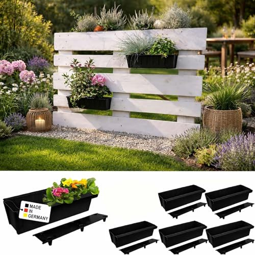 6x Paletten Blumenkasten Einsatz 37,3cm Schwarz Europalette Hängesystem | BURI, Bewässerungsmatte, Europalette, Kunststoff, Made in Germany, wetterfest, Balkon, Hochbeet, stabil, langlebig
