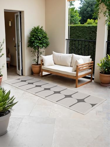 Northrugs Bowen In- & Outdoor Teppich Läufer Modern - Modernes Flachgewebe, Wendeteppich mit Bogen Design, ÖKO-TEX Wetterfest & UV-beständig für Balkon, Terrasse, Garten – Schwarz Weiß, 80x250cm