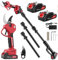 Sécateur Électrique Sans Fil avec Perche 2,5 m, 50MM Secateur Telescopique Electrique 2-en-1, 2x 2000 mAh Sécateur à Batterie, 3 Réglages Secateur Electrique pour Jardinage, Ferme, Arbres fruitiers