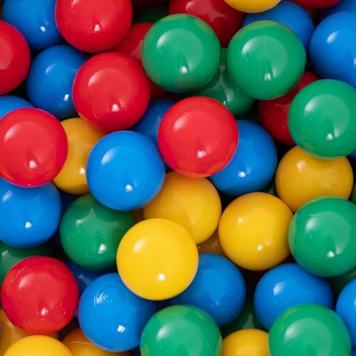 MISIOO Palle per bagno di palline, 1200 pezzi, multicolore, diametro 6 cm, palline di plastica realizzate in 100% LDPE, giocattolo per bambini, rosso/verde/blu/giallo