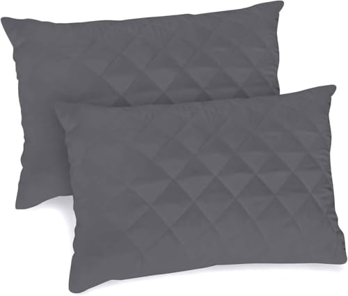 GC GAVENO CAVAILIA Protectores de Almohada Acolchados con Cierre de sobre, polialgodón súper Suave, 2 Unidades, Funda de Almohada Transpirable de Lujo (50 x 75 cm), Color carbón