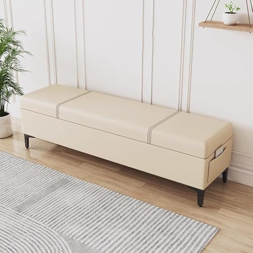 RTYHN Aufbewahrungsbank, Leder Bettbank Sitzbank mit Stauraum Aufbewahrungsbox Fußbank mit Sitzkissen Schuhbank für Wohnzimmer