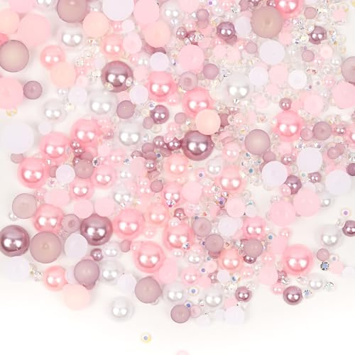 30 g Gems for Crafting, Mixed Pink Rhinestones Multi Size Flat Back Pearls Resin Pink Gems for DIY Nail Makeup Art Craft Scrapbooking Embellishments