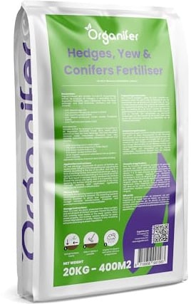 Dünger Für Hecken - 20kg = 400m2 | Eiben Und Koniferen - All-In-One - Pellets Für Dichten - Grünen Wuchs - Starke Wurzeln Und Widerstandsfähigkeit - Organifer