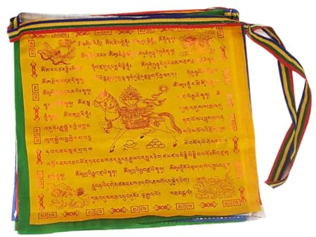 Windpferd-Flagge, tibetische Gebetsfahnen, Windpferd-Flagge, goldene Schrift Lungta-Wimpelkette zum Aufhängen an der Wand im Freien, 25 Stück, Schrift-Lungta-Flaggen