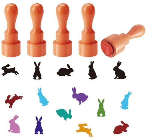 AHANDMAKER 5 Stile Eierstempel Mini Holzstempel Mit Hasensilhouette Einzigartige Osterstempel Mit Eierzeichnungen Für Eierzüchter Und Hühnerhalter