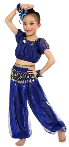 Kinder Bauchtanz Kostüm Set Indische Tanzkleidung Gymnastik Belly Dance Tanzkostüm Faschingskostüme Oberteil + Haremshose Hip Hop Outfit Karneval Kostüme Komplet für Mädchen 4–11 Jahre