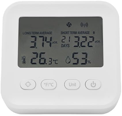 Bewinner Radon-Gastester, Fortschrittliche Sensing-Technologie, Tragbarer Radon-Detektor Zur Kontinuierlichen Überwachung Im Hauskeller mit Temperatur- und Luftfeuchtigkeit, 4-in-1-Testkit