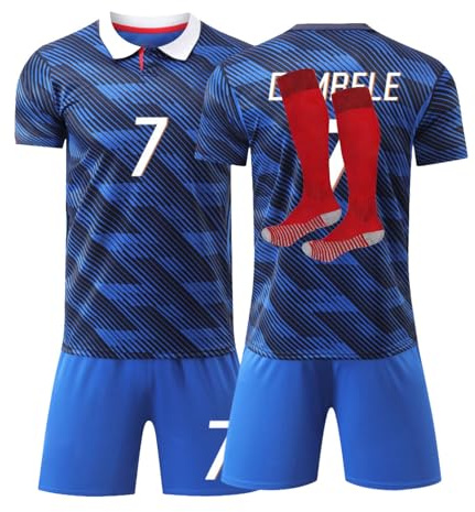 Maillot de Foot Enfant Adulte Equipe 2026 France Domicile Soccer Jersey Ensemble Garçon Homme Vêtements de Football T Shirt, Short avec Chaussette 7 10-11 Ans