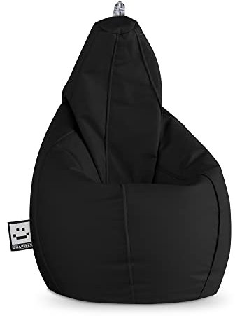 Happers Sitzsack Birne aus Kunstleder Indoor Schwarz XXL