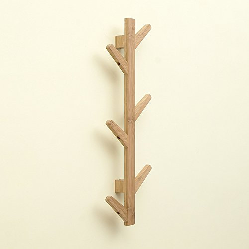 Tobaling Porte Manteau Mural Vertical en Bambou en Forme d’Arbre avec 6 Crochets pour Entrée Salon Chambre (Bois)