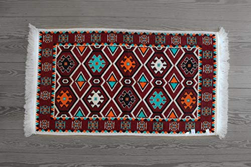 65 x 120 cm mit Fransen, Kelim, Teppich Orient, Läufer, orientalische Zimmer-Dekoration,,kinderzimmer,junge,mädchen,wohnzimmer,schlafzimmer modern deko,orient wand teppiche,tapete Wohnung (weinrot)