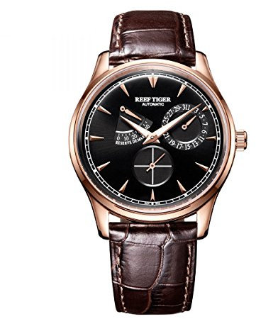 Reef Tiger Artist Serier RGA1980 Herren-Armbanduhr mit zwei Fenstern, Gangreserve Zifferblatt, automatisch, selbstaufziehend, mechanisch 41mm*10mm (Diameter*Thickness) P3