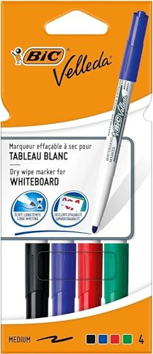 Bic Velleda Marker W/bd Dry-wipe 1741 Fine Bullet Tip 1.4mm Line Wallet Assorted [Pack of 4]