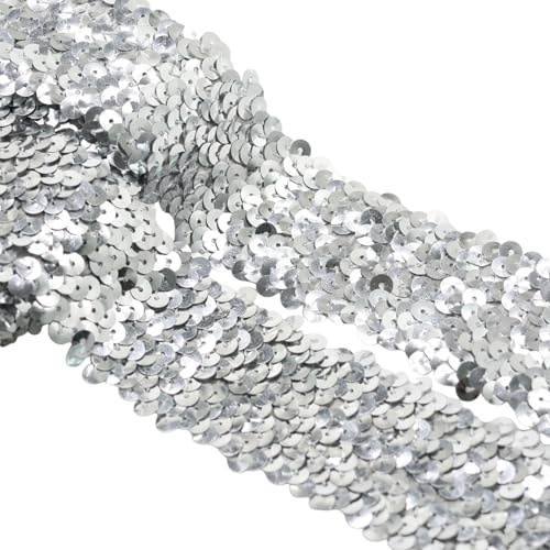 Yalulu 5 Meter 4,5 cm Breite Elastisches Glänzendes Paillettenband Glitzer Paillettenborte Bortenband Applikation für DIY Handwerk Bastelprojekte (Silber)