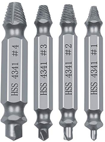 Loboo Idea Speed Out Schraubenausdreher-Bits Werkzeug-Set gebrochen beschädigte Bolzen Entferner Führungsset gebrochen Easy Out Fastener Kit (4 Stück HSS 4341#, Silber)