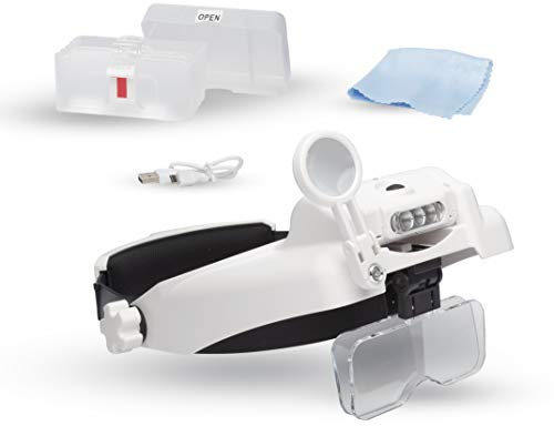 Lightcraft Professional LED Headband Magnifier with Bi-Plate Magnification & Loupe, LC1769USB