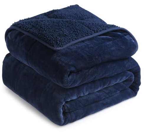 Cottonblue Gewichtete Decke, 9 kg, 152 x 203 cm, marineblau, Sherpa-Decke, Überwurf, Sofa, Bettwäsche, schwere Decke für Erwachsene, weiche, gemütliche Fleecedecke auf Queensize-Bett, Plüsch-Fleece,