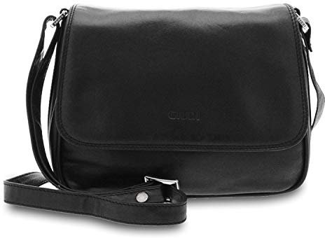 GIUDI ® - Damenhandtasche aus glattem Kalbsleder, echtes Leder, Umhängetasche, Handtasche, Made in Italy. (schwarz)