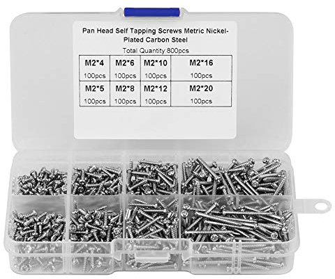 M2 Countersunk Screws, 800pcs Self Tapping Screws Assortment M2 x 4mm 5mm 6mm 8mm 10mm 12mm 16mm 20mm, Nickel-plated Carbon Steel Flat Head Screws Set for Soft Metal Plastic and Wood