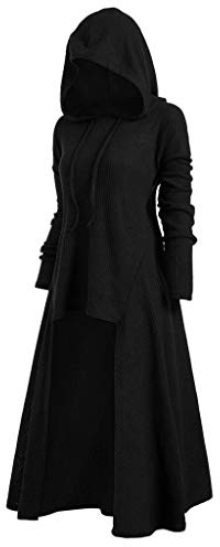 SoLu DAY8 Pull Femme Hiver avec Capuche Grande Taille Sweat à Capuche Femme Long Manteau Veste Gothique Tunique Manche Longue Chic Vintage Rétro Printemps (BK,XXL)