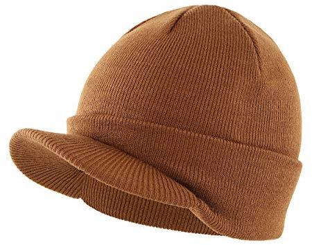 Magracy Unisex Herren Warm Visor Beanie Outdoor Doppelstrickmütze mit Schirm Wintermütze Gr. Einheitsgröße, braun