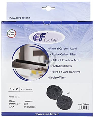 EUROFILTER Filtro a carbone come Whirlpool 484000008782 Type58 AKB000/1 142 mm Ø per cappa aspirante 2 pezzi