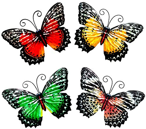 SUNNEKO 4 Stücke Metall Schmetterlinge Wanddeko Schmetterling Gartendeko Wohnzimmer gartendekoration wanddekoration Skulptur Statuen Home Dekorationen Balkon Outdoor-Zaun Terrasse