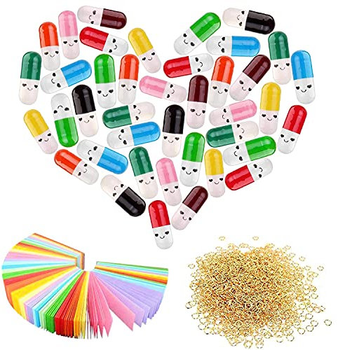 Prmape Lot de 200 gélules avec lettres de message, jolies gélules colorées avec visages souriants, lettres d'amour, notes d'amitié ou cadeaux